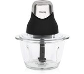 H.Koenig LEO8 Picadora Electrica de Alimentos, 320 W, 1 Litro, 2 Cuchillas,1 Vaso de Cristal, Acero Inoxidable, Negro