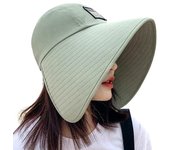 Sombrero de verano para mujer, de ala grande, ajustable, con protección anti-UV, sombrero de pescador, sombrero de playa plegable, sombrero de copa vacío, sombrero de cola de caballo para viajes verde claro