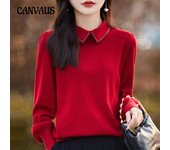 Camisa de cuello POLO de primavera y otoño para mujer, suéter de punto suelto, fino, de manga larga, camisa de color liso para abajo M gris oscuro