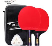 Raqueta de tenis de mesa de 6 estrellas, 3 pelotas gratis, 7 capas de madera, mango largo y corto, con bolsa 2pcs Long handle