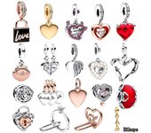 Dije de plata S925 en dos tonos con diseño calado de mamá y corazón, compatible con pulseras originales, joyería DIY para mujer, regalo para el Día de la Madre.