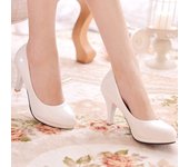Zapatos de tacón alto de aguja profesionales de primavera y otoño de charol con punta redonda y boca baja de 8 cm para mujer, zapatos de trabajo rojos 34 blanco