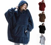 Mujeres Hombres Sudadera con capucha de gran tamaño Sudaderas con capucha de lana Manta Cómoda Jersey Manta Ropa para el hogar One Size rojo