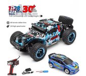 Nuevo coche de control remoto 284010 4WD todoterreno, 2,4 G, 30 km/h, alta velocidad, chasis de aleación con luces, coche de rally, juguete para niños, regalo, 1/28 azul
