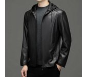 Chaqueta de cuero genuino para hombre, chaqueta de invierno para padre, chaqueta de felpa informal con capucha, chaqueta de cuero grande para primavera y otoño de mediana edad XXXXL