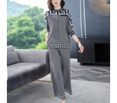 Conjunto de ropa de punto de dos piezas para mujer, Top holgado y pantalones de pierna ancha, chándal informal, primavera y otoño L café
