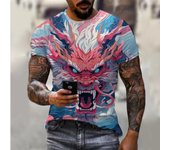 Camiseta de hip hop para hombre, ropa de calle de tendencia, con estampado 3D de dragón, manga corta, informal, de verano, estilo Harajuku, con cuello redondo XL blanco