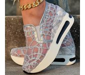 Zapatillas de deporte con decoración de lentejuelas brillantes para mujer, zapatos de tacón de cuña interior de malla transpirable, zapatos cómodos de plataforma para carnaval y festival de música 35 oro