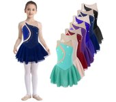 Vestido de patinaje artístico sobre hielo para niñas con malla y diamantes de imitación, para danza y ballet, disfraces de actuación escénica 5-6 Years rojo