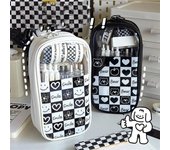 Estuche transparente con diseño de tablero de ajedrez y cuadrícula para lápices, estuches kawaii para la vuelta al cole, bonitos bolsos para niñas.