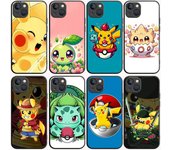 Funda B-83 de Pokémon negra para Redmi 10A, 10C, 12C, 13C, 9A, 9C, 9T, A3X, Note 10, 9, 9S, 10S, iPhone 11, 12, 13, 14, 15, 16, X, XS Pro Max, Mini, 7, 8 Plus, XR Redmi 12 cuero de búfalo