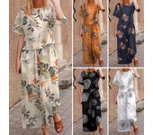 2 Unids/set Mujer Camiseta Pantalones Traje O Cuello Manga Corta Estampado Top Suelto Cintura Elástica Alta Pierna Ancha Noveno Pantalones Ropa Diaria Casual Conjunto de Pantalones Superiores S caqui