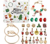Calendario de Adviento Pulsera para Niña con Temática Navideña Cuenta Regresiva de 24 Días con 2 Kit para Hacer Pulseras oro