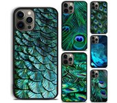 Funda para teléfono con diseño de plumas de pavo real y flores de piedra turquesa para iPhone 5, 6, 7, 8 Plus, X, XR, XS, SE2020, Apple 11, 12, 13, mini Pro Max iPhone 5 5S SE