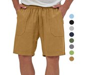 Pantalones cortos de verano de lino y algodón liso para hombre, pantalones cortos con cintura elástica, pantalones tipo sándwich de playa ajustados en blanco y negro M azul marino