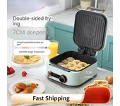 Horno de pizza para panqueques y bistecs, máquina para hacer crepes profundas, bandeja eléctrica para hornear, parrilla para barbacoa con calefacción de doble cara, máquina para hacer panqueques, olla multifunción rojo