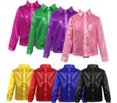 Camisa de vestir con lentejuelas brillantes para niños, camisa de manga larga con botones, camisas de discoteca de los años 70, disfraz de fiesta de baile 10-12 Years púrpura