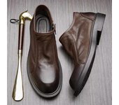 Botas Martin de cuero genuino estilo retro británico para hombre: Zapatos de negocios informales con cremallera y suela suave para primavera y otoño, además de terciopelo para invierno. 39