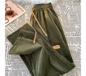 Pantalones de pana ancha para mujer, pantalones de calle Harajuku, pantalones de primavera y otoño, pantalones de cintura alta para mujer 2XL verde