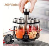 Juego de 7 tarros de especias, organizador de vidrio, soporte giratorio para condimentos, azúcar, pimienta, saleros, estante de almacenamiento de cocina 7pcs/set