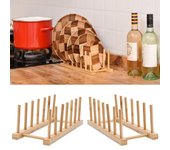 Escurridor de bambú multifuncional para cuencos y platos, ideal para la cocina del hogar.