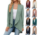 Tops de otoño e invierno para mujer, cárdigan holgado de manga larga de color liso para mujer, chaqueta de punto para mujer L beige