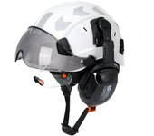 Casco de seguridad para construcción CE con visera, gafas integradas, orejeras para ingeniero, casco duro ABS, gorro de trabajo Industrial, protección para la cabeza