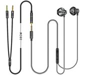 Auriculares para computadora, graves potentes, cable de conversión de audio de doble conector para PC, miniconector estéreo, cable de derivación para auriculares, compatible con Android para PC y portátil negro