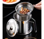 Olla con filtro de aceite de acero inoxidable de 1,3 l para cocina con bandeja, tanque de manteca de cerdo de gran capacidad, colador de residuos, separador de grasa, utensilios de cocina