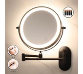 Espejo de maquillaje de 8 pulgadas, negro/cromado, con aumento de 3x/5x/7x/10x, de doble cara, alimentado por batería, para baño, con luz de 3 colores