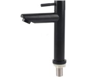 Grifo de lavabo de acero inoxidable negro para baño doméstico, grifo de agua fría individual con rosca macho blanco