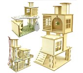 Casa de madera escondite para hámster, Animal PEQUEÑO, villa de varios pisos, juguetes decorativos para escalar 14.5*7*16.5CM