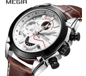 Reloj deportivo militar MEGIR, relojes de cuarzo de cuero de lujo de primera marca para hombre, reloj cronógrafo creativo para hombre blanco