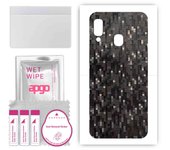 apgo Protective Skin Sticker for the back compatible with Samsung Galaxy A20e, Wrap Film, Foil, Vinyl - Pattern Carbon Black Pixel