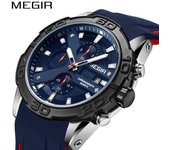 Reloj MEGIR deportivo a la moda para hombre, reloj Masculino de marca de silicona, relojes militares del ejército, reloj de pulsera de cuarzo para hombre, hora Saat azul