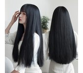 Pelucas de cabello largo y liso natural para mujer - Peluca completa realista, longitud media, color negro