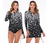 Traje de baño de manga larga con estampado Floral para mujer, traje de baño de dos piezas con cremallera, traje de surf con falda, traje de buceo plisado S