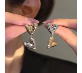 Pendientes de corazón de dos colores de moda para mujer oro