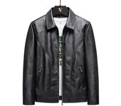 Chaqueta de cuero con solapa para hombre de otoño, abrigo de cuero lavado de PU coreano para hombre, chaqueta de cuero de talla grande para hombre L negro