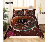 Funda nórdica de 12 constelaciones, decoración de habitación de constelación misteriosa, galaxia roja y marrón, decoración del espacio exterior del cielo estrellado para niños y niñas 140x200cm 3pcs