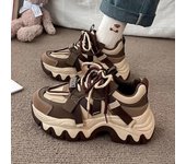 Zapatillas de plataforma gruesas para mujer, zapatos vulcanizados informales con cordones, zapatos deportivos de tacón alto para mujer 2025 35 negro