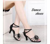 Zapatos de baile de salón Rumba Waltz para mujer, zapatos de baile de Salsa latina para mujer con decoración de flores 34 negro