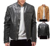 Chaqueta de cuero de motocicleta desgastada para hombres europeos y americanos Chaqueta de cuero Punk con cuello levantado para hombres jóvenes S