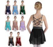Vestido de malla con espalda hueca para gimnasia, ballet, danza lírica, patinaje artístico sobre hielo, para niñas 5-6 Years azul marino