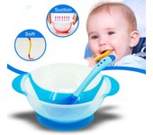 Vajilla para niños, platos de aprendizaje para bebés, ventosa para ayudar a la comida, cuenco con cuchara con sensor de temperatura 10