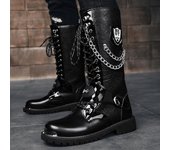 Botas altas de moto de moda para hombre, calzado informal, botas altas de cuero punk para hombre, botas de moto elegantes de invierno para hombre, talla grande 38 negro