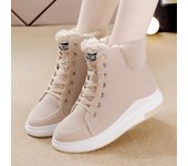 Botas de invierno para mujer, botines cálidos de felpa de PU, zapatos de invierno para mujer, zapatillas planas con cordones, zapatos de mujer, botas cortas para nieve 35 beige