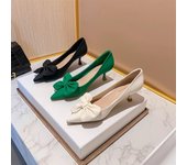 Zapatos para Mujer 2024 Stilito Señoras Verano Calzado Verde Punta Puntiaguda con Lazo Tacones Medios Noche Sin Cordones Populares Alta Calidad 33