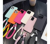 Funda de silicona de color sólido con correa de mano para Apple iPhone 11/12/13/14 Pro/15 Pro Max iPhone15plus blanco