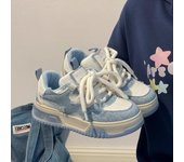 Zapatos deportivos de plataforma de mezclilla para mujer, zapatillas Kawaii Vintage vulcanizadas informales de moda Harajuku, zapatos planos de tenis para mujer 35 azul